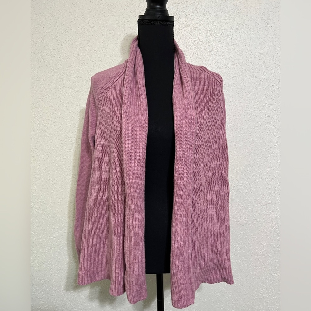 L.L. Bean Dusty Rose Open-Front Ribbed Cardigan